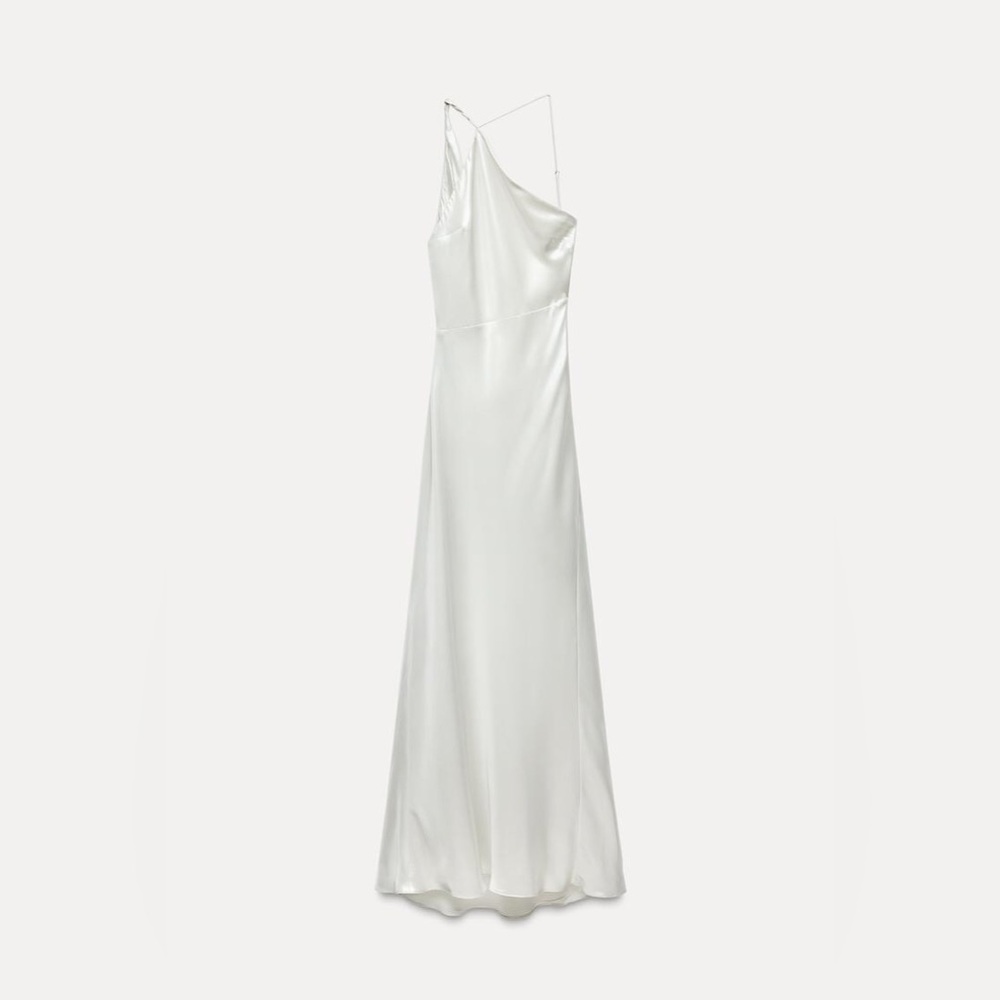 Zara Long Asymmetric Foil Dress XS SILVER | 8452/662/808
